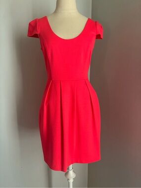 Amanda Uprichard Vibrant Red Cap Sleeve Sheath Dress with Pockets Size M
